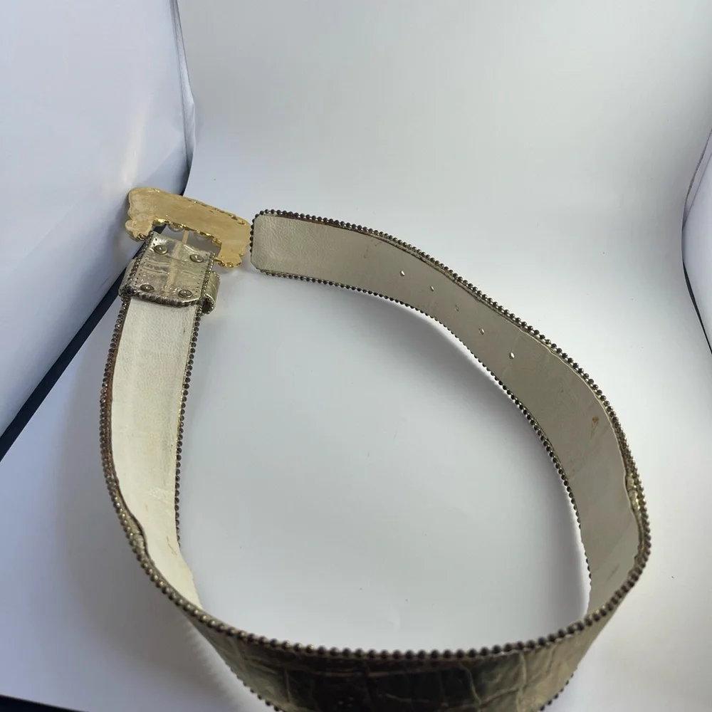 Leatherock Vintage Jeweled Gold Leather Rhinestone Belt Size S - Picture 6 of 16